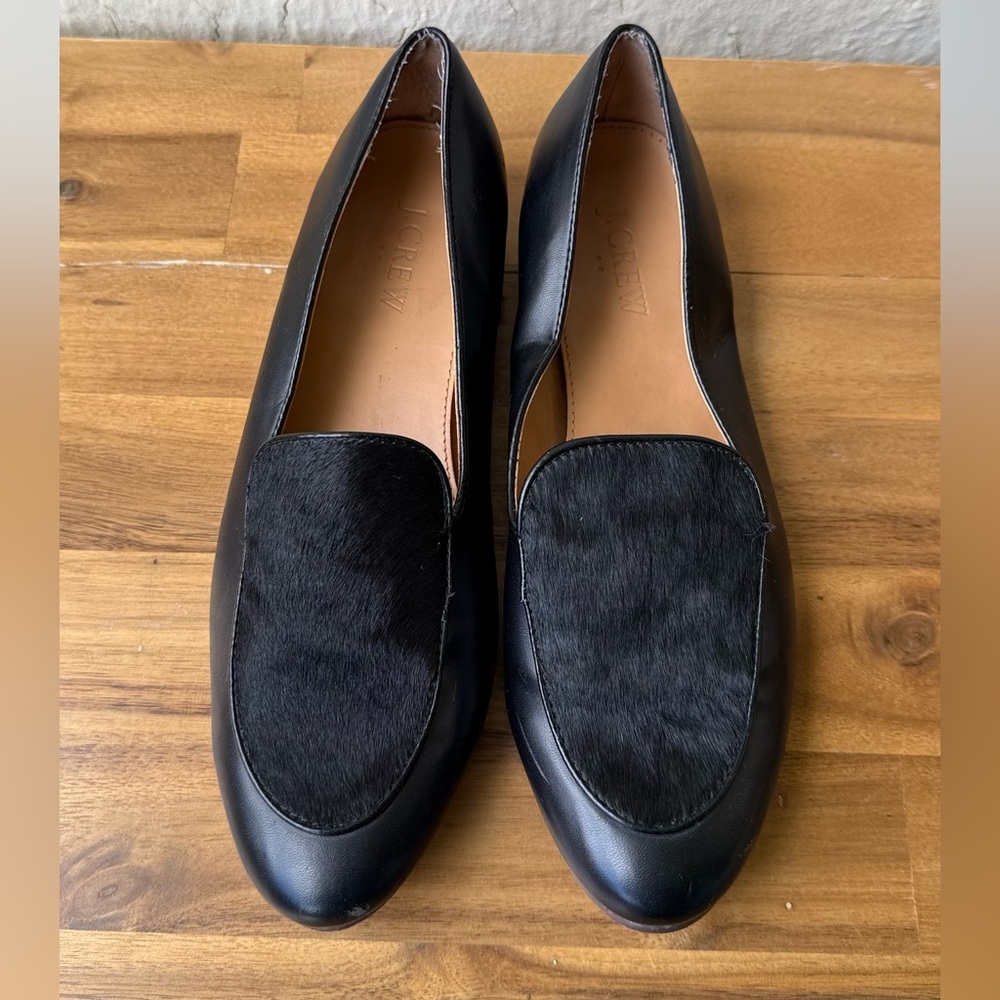 J. Crew Black Leather & Haircalf Loafers